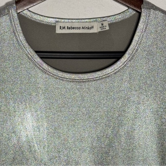 REBECCA MINKOFF Crew Neck Metallic Silver muscle tee tank Top Size M NWT - Picture 3 of 6